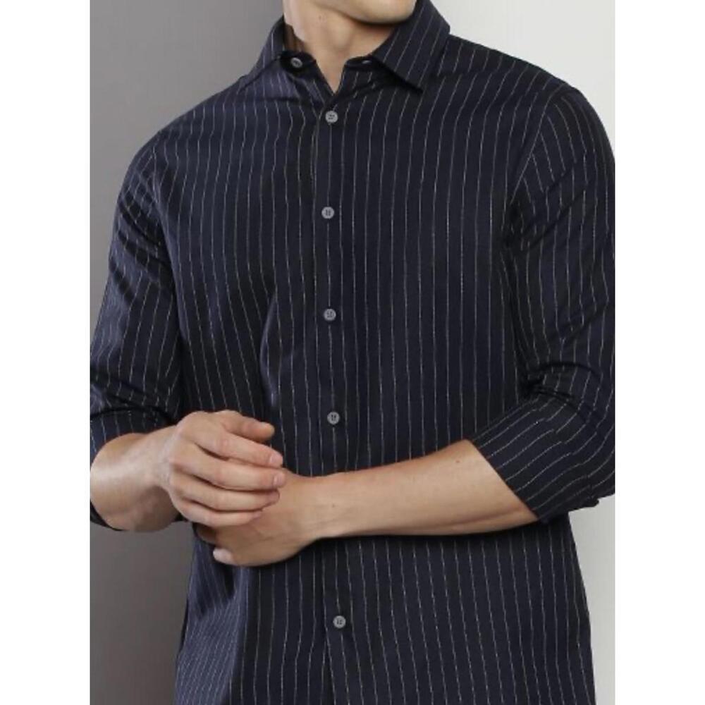 Calvin Klein Vertical Striped Blue Men's Button Up - Men XL